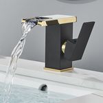 Casa si Gradina - Sanitare - Lavoar baie si accesorii - Baterii sanitare - Baterie chiuveta baie, Blackswan, Tip M194, model negru/ auriu scurt cu pipa tip cascada si LED, dimensiune 12.5 cm - Infinity.ro