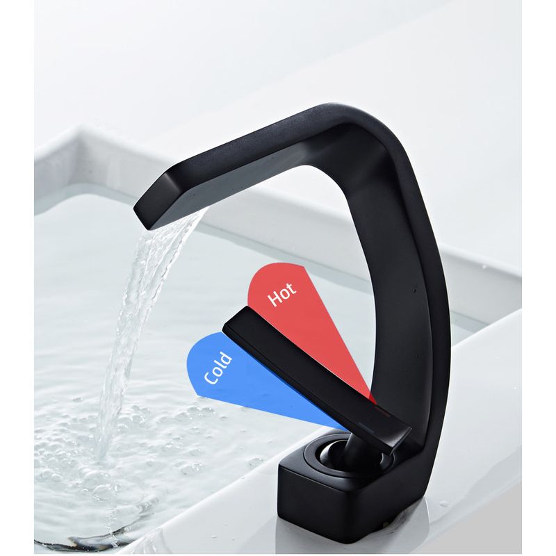 Casa si Gradina - Sanitare - Lavoar baie si accesorii - Baterii sanitare - Baterie chiuveta baie, Blackswan, Tip M203, model negru cu pipa tip cascada, dimensiune 15 cm - Infinity.ro