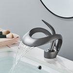 Casa si Gradina - Sanitare - Lavoar baie si accesorii - Baterii sanitare - Baterie chiuveta baie, Blackswan, Tip M216, model gri antracit cu pipa tip cascada, dimensiune 15 cm - Infinity.ro