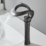 Casa si Gradina - Sanitare - Lavoar baie si accesorii - Baterii sanitare - Baterie chiuveta baie, Blackswan, Tip M217, model negru cu pipa tip cascada si montare pe blat, dimensiune 34 cm - Infinity.ro