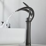 Casa si Gradina - Sanitare - Lavoar baie si accesorii - Baterii sanitare - Baterie chiuveta baie, Blackswan, Tip M217, model negru cu pipa tip cascada si montare pe blat, dimensiune 34 cm - Infinity.ro