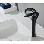 Casa si Gradina - Sanitare - Lavoar baie si accesorii - Baterii sanitare - Baterie chiuveta baie, Blackswan, Tip M217, model negru cu pipa tip cascada si montare pe blat, dimensiune 34 cm - Infinity.ro