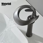 Casa si Gradina - Sanitare - Lavoar baie si accesorii - Baterii sanitare - Baterie chiuveta baie, Blackswan, Tip M217, model negru cu pipa tip cascada si montare pe blat, dimensiune 34 cm - Infinity.ro