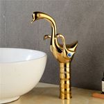 Casa si Gradina - Sanitare - Lavoar baie si accesorii - Baterii sanitare - Baterie chiuveta baie, Blackswan, Tip M263 Lebada, model auriu cu montare pe blat, dimensiune 31 cm - Infinity.ro