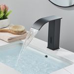Casa si Gradina - Sanitare - Lavoar baie si accesorii - Baterii sanitare - Baterie chiuveta baie, Blackswan, Tip M183, model negru scurt cu pipa tip cascada si senzor, dimensiune 15 cm - Infinity.ro