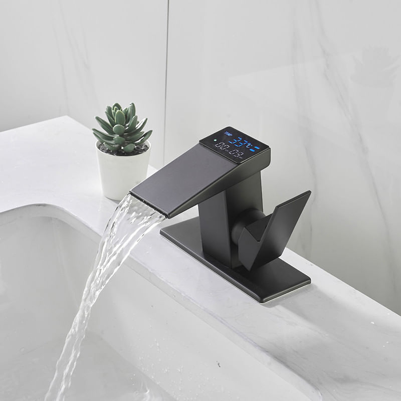 Casa si Gradina - Sanitare - Lavoar baie si accesorii - Baterii sanitare - Baterie chiuveta baie, Blackswan, Tip M292, model smart negru mat, cu display LCD, dimensiune 13 cm - Infinity.ro