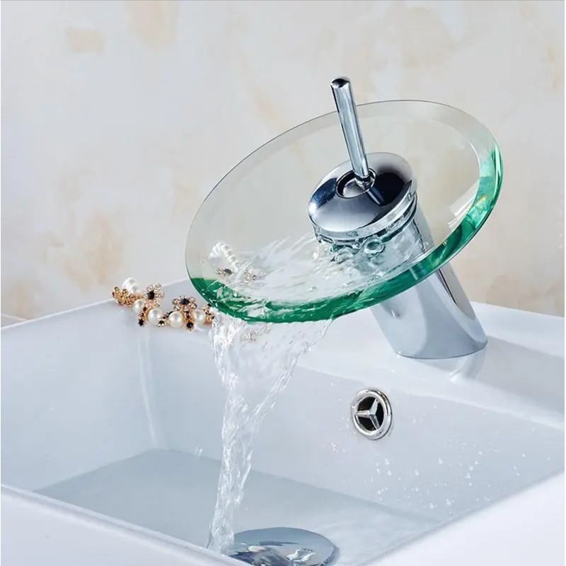 Casa si Gradina - Sanitare - Lavoar baie si accesorii - Baterii sanitare - Baterie chiuveta baie, Blackswan, Tip cascada M1, sticla securizata transparenta, diametru 18 cm - Infinity.ro