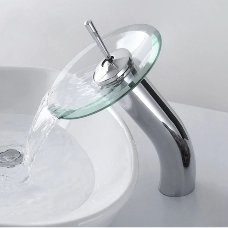 Casa si Gradina - Sanitare - Lavoar baie si accesorii - Baterii sanitare - Baterie chiuveta baie, Blackswan, Tip Cascada M61, model crom/ sticla, dimensiune 27.5 cm - Infinity.ro