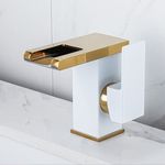 Casa si Gradina - Sanitare - Lavoar baie si accesorii - Baterii sanitare - Baterie chiuveta baie, Blackswan, Tip M243, model alb/ auriu scurt cu pipa tip cascada si LED, dimensiune 12.5 cm - Infinity.ro