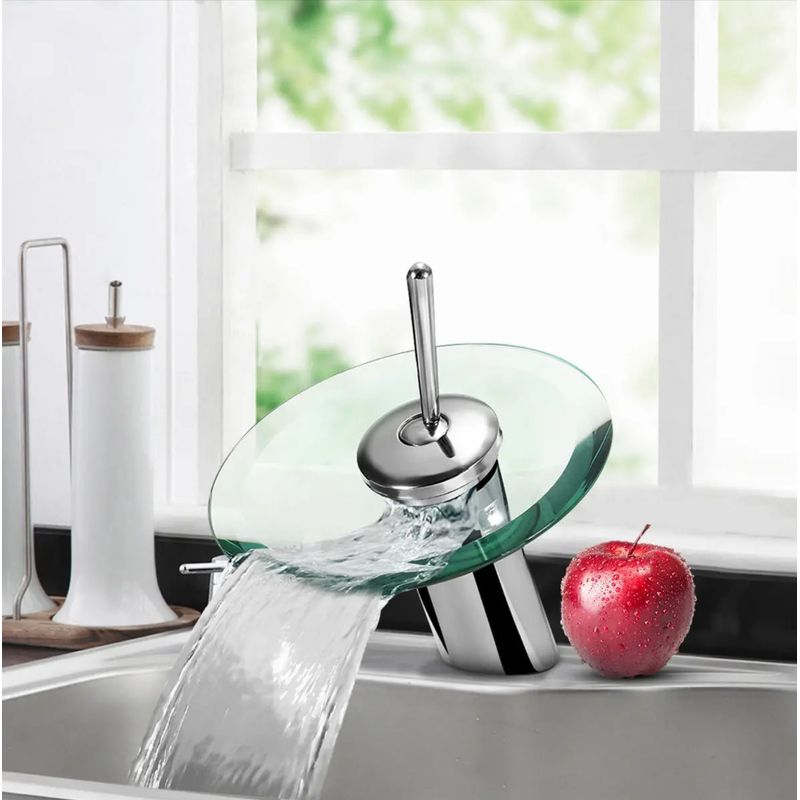 Casa si Gradina - Sanitare - Lavoar baie si accesorii - Baterii sanitare - Baterie chiuveta baie, Blackswan, Tip cascada M1, sticla securizata transparenta, diametru 18 cm - Infinity.ro