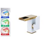 Casa si Gradina - Sanitare - Lavoar baie si accesorii - Baterii sanitare - Baterie chiuveta baie, Blackswan, Tip M243, model alb/ auriu scurt cu pipa tip cascada si LED, dimensiune 12.5 cm - Infinity.ro
