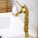 Casa si Gradina - Sanitare - Lavoar baie si accesorii - Baterii sanitare - Baterie chiuveta baie, Blackswan, Tip M277 Unicorn, model auriu inalt, dimensiune 34.4 cm - Infinity.ro