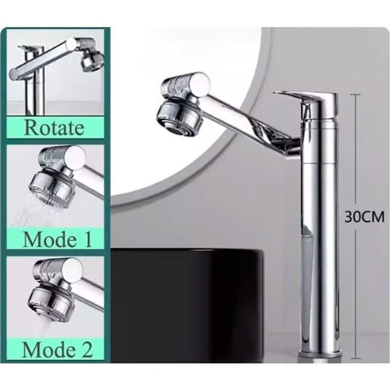 Casa si Gradina - Sanitare - Lavoar baie si accesorii - Baterii sanitare - Baterie chiuveta baie, Blackswan, Tip M333, model inalt crom rotativ, cu 2 moduri si pipa mobila, dimensiune 30 cm - Infinity.ro