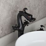 Casa si Gradina - Sanitare - Lavoar baie si accesorii - Baterii sanitare - Baterie chiuveta baie, Blackswan, Tip M269 Dragon, model negru cu montare pe blat, dimensiune 34 cm - Infinity.ro