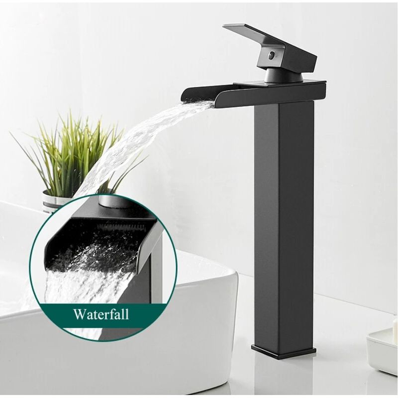 Casa si Gradina - Sanitare - Lavoar baie si accesorii - Baterii sanitare - Baterie chiuveta baie, Blackswan, Tip Cascada M34, model negru mat, dimensiune 32 cm - Infinity.ro
