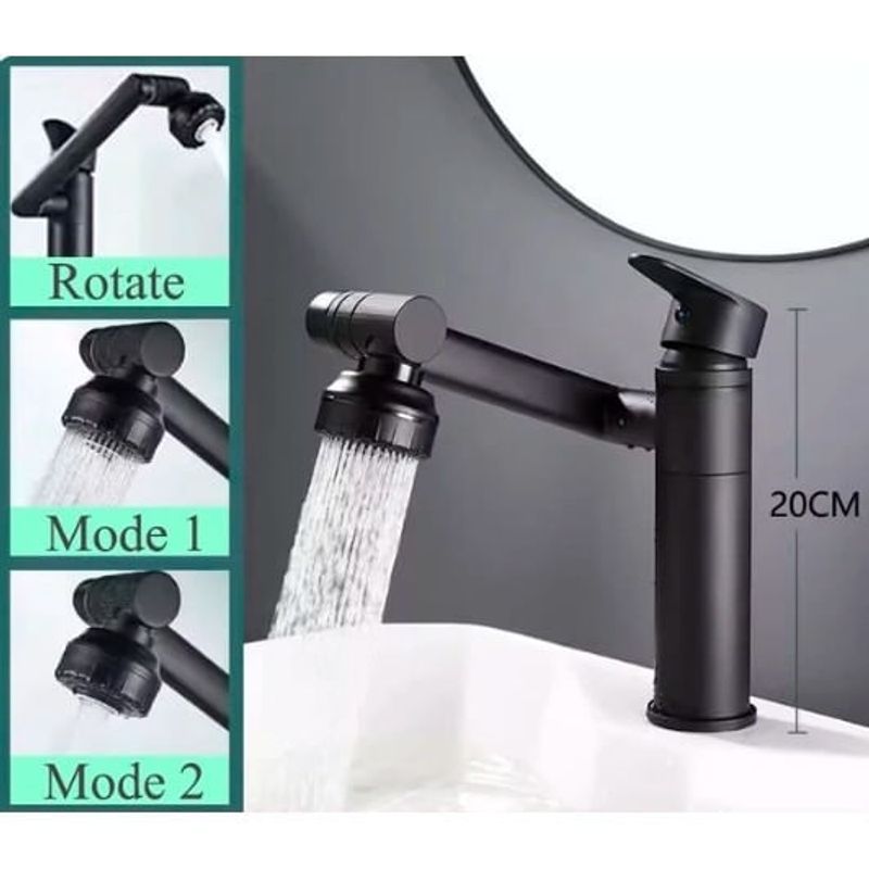 Casa si Gradina - Sanitare - Lavoar baie si accesorii - Baterii sanitare - Baterie chiuveta baie, Blackswan, Tip M330, model scurt negru mat rotativ, cu 2 moduri si pipa mobila, dimensiune 20 cm - Infinity.ro