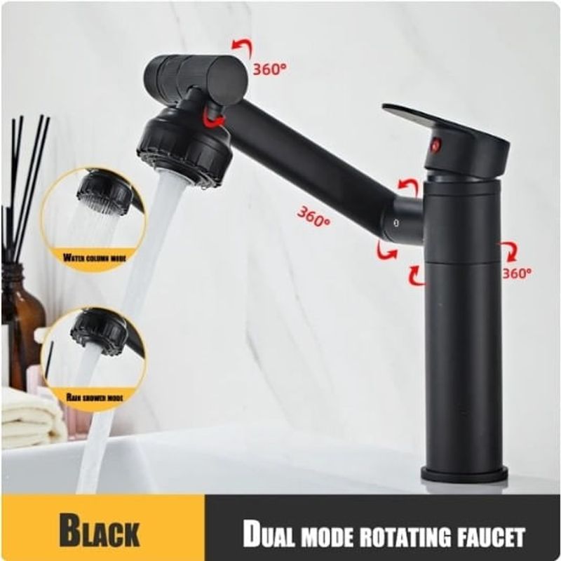 Casa si Gradina - Sanitare - Lavoar baie si accesorii - Baterii sanitare - Baterie chiuveta baie, Blackswan, Tip M330, model scurt negru mat rotativ, cu 2 moduri si pipa mobila, dimensiune 20 cm - Infinity.ro
