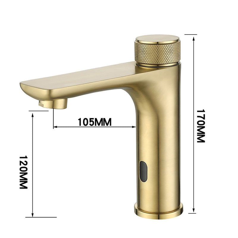 Casa si Gradina - Sanitare - Lavoar baie si accesorii - Baterii sanitare - Baterie chiuveta baie, Blackswan, Tip M339, model auriu mat, cu senzor de pornire, dimensiune 17 cm - Infinity.ro