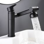 Casa si Gradina - Sanitare - Lavoar baie si accesorii - Baterii sanitare - Baterie chiuveta baie, Blackswan, Tip M330, model scurt negru mat rotativ, cu 2 moduri si pipa mobila, dimensiune 20 cm - Infinity.ro