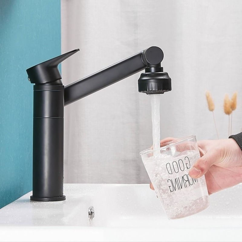 Casa si Gradina - Sanitare - Lavoar baie si accesorii - Baterii sanitare - Baterie chiuveta baie, Blackswan, Tip M330, model scurt negru mat rotativ, cu 2 moduri si pipa mobila, dimensiune 20 cm - Infinity.ro
