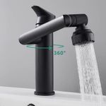 Casa si Gradina - Sanitare - Lavoar baie si accesorii - Baterii sanitare - Baterie chiuveta baie, Blackswan, Tip M330, model scurt negru mat rotativ, cu 2 moduri si pipa mobila, dimensiune 20 cm - Infinity.ro