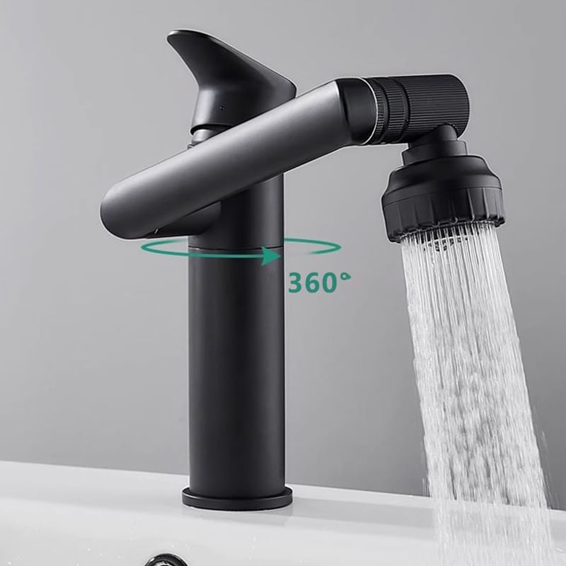 Casa si Gradina - Sanitare - Lavoar baie si accesorii - Baterii sanitare - Baterie chiuveta baie, Blackswan, Tip M330, model scurt negru mat rotativ, cu 2 moduri si pipa mobila, dimensiune 20 cm - Infinity.ro