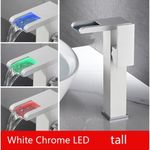 Casa si Gradina - Sanitare - Lavoar baie si accesorii - Baterii sanitare - Baterie chiuveta baie, Blackswan, Tip M299, model alb inalt cu pipa tip cascada si LED, dimensiune 24 cm - Infinity.ro