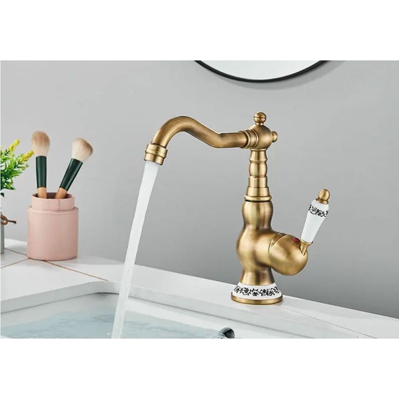 Casa si Gradina - Sanitare - Lavoar baie si accesorii - Baterii sanitare - Baterie chiuveta baie, Blackswan, Tip M334, model scurt bronz antichizat cu ceramica, dimensiune 23 cm - Infinity.ro