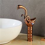 Casa si Gradina - Sanitare - Lavoar baie si accesorii - Baterii sanitare - Baterie chiuveta baie, Blackswan, Tip M264 Lebada, model auriu rose cu montare pe blat, dimensiune 31 cm - Infinity.ro