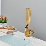 Casa si Gradina - Sanitare - Lavoar baie si accesorii - Baterii sanitare - Baterie chiuveta baie, Blackswan, Tip M295, model auriu lucios tip cascada, dimensiune 34 cm - Infinity.ro