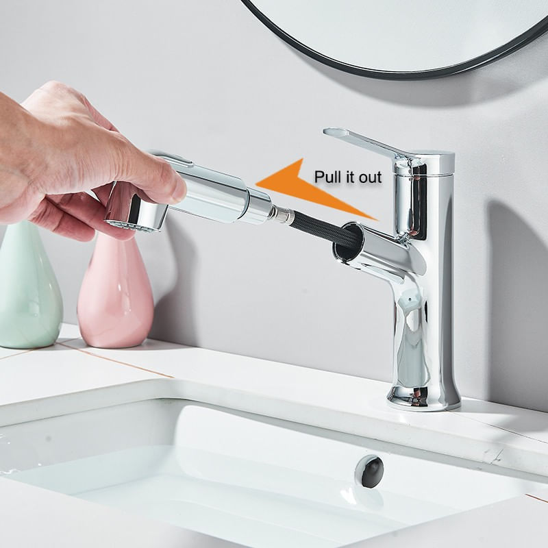 Casa si Gradina - Sanitare - Lavoar baie si accesorii - Baterii sanitare - Baterie chiuveta baie, Blackswan, Tip M352, model crom cu dus extractabil, cu doua moduri, dimensiune 17.5 cm - Infinity.ro