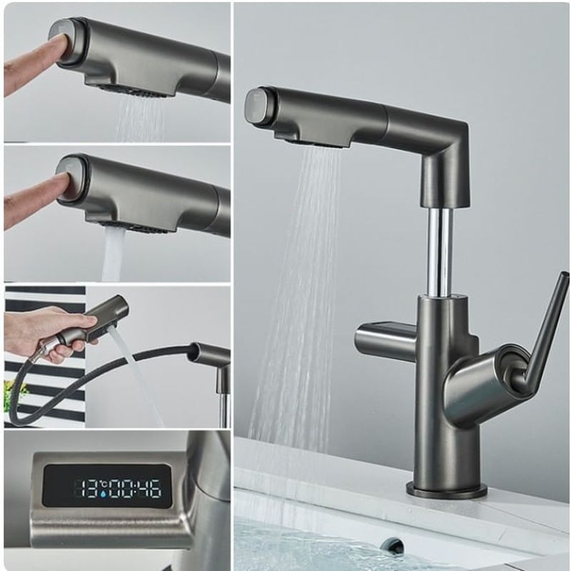 Casa si Gradina - Sanitare - Lavoar baie si accesorii - Baterii sanitare - Baterie chiuveta baie, Blackswan, Tip M300, model gri antracit ajustabil, cu display LCD si 2 moduri, dimensiune 24 cm - Infinity.ro