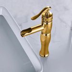 Casa si Gradina - Sanitare - Lavoar baie si accesorii - Baterii sanitare - Baterie chiuveta baie, Blackswan, Tip Cascada M78, model auriu lucios, dimensiune 31.5 cm - Infinity.ro