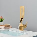 Casa si Gradina - Sanitare - Lavoar baie si accesorii - Baterii sanitare - Baterie chiuveta baie, Blackswan, Tip M295, model auriu lucios tip cascada, dimensiune 34 cm - Infinity.ro