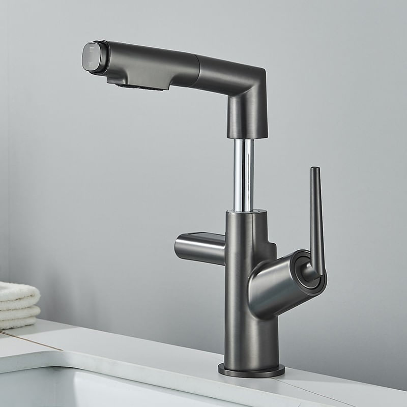 Casa si Gradina - Sanitare - Lavoar baie si accesorii - Baterii sanitare - Baterie chiuveta baie, Blackswan, Tip M300, model gri antracit ajustabil, cu display LCD si 2 moduri, dimensiune 24 cm - Infinity.ro