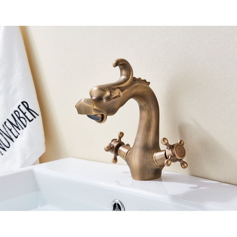 Casa si Gradina - Sanitare - Lavoar baie si accesorii - Baterii sanitare - Baterie chiuveta baie, Blackswan, Tip M266 Dragon, model bronz antichizat, dimensiune 20 cm - Infinity.ro