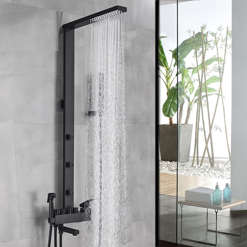 Casa si Gradina - Sanitare - Cazi si cabine de dus - Coloane si seturi de dus - Baterie dus, Blackswan, Tip M52 cu 5 functii, model negru mat, dimensiune 103 cm - Infinity.ro