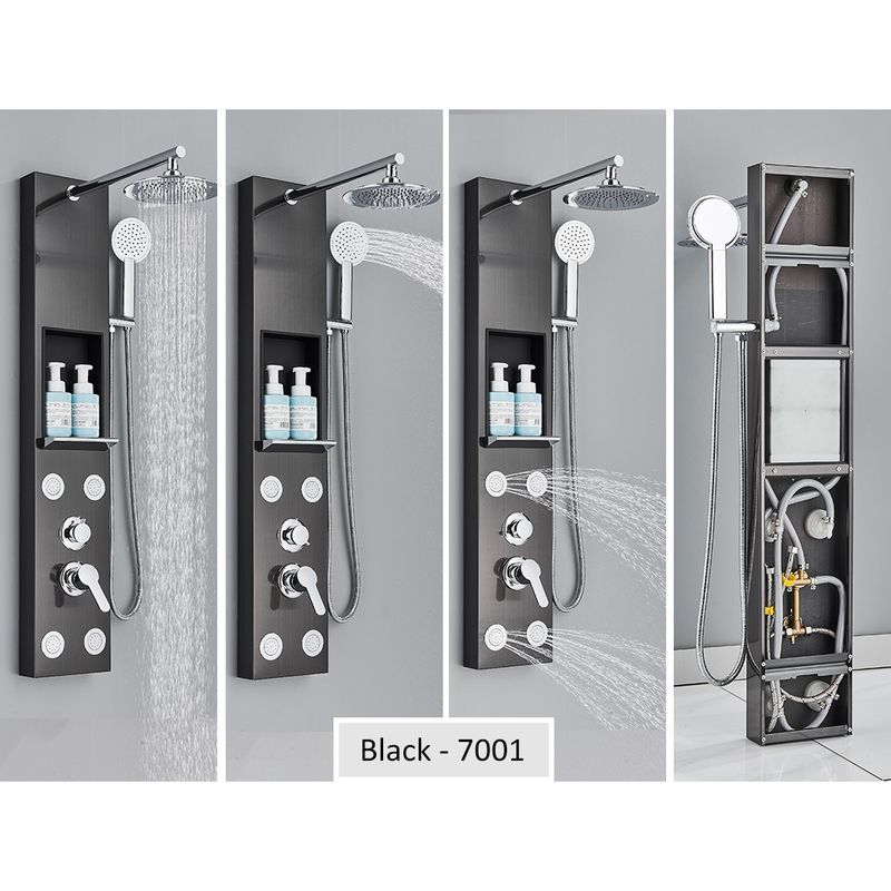 Casa si Gradina - Sanitare - Cazi si cabine de dus - Coloane si seturi de dus - Panel dus, Blackswan, Tip M7001 model negru cu cap de dus, raft depozitare si functii SPA, dimensiune 111 cm - Infinity.ro