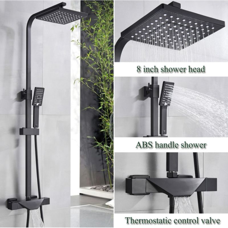 Casa si Gradina - Sanitare - Cazi si cabine de dus - Coloane si seturi de dus - Baterie dus, Blackswan, Tip M80.1 Termostat, model negru mat, dimensiune 20 cm - Infinity.ro