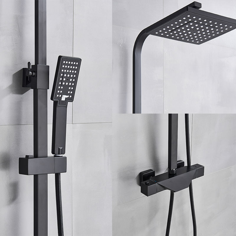 Casa si Gradina - Sanitare - Cazi si cabine de dus - Coloane si seturi de dus - Baterie dus, Blackswan, Tip M80.1 Termostat, model negru mat, dimensiune 20 cm - Infinity.ro