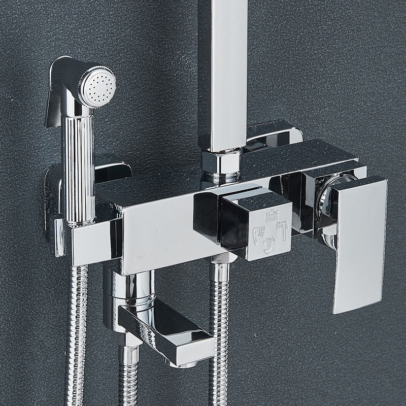Casa si Gradina - Sanitare - Cazi si cabine de dus - Coloane si seturi de dus - Coloana dus, Blackswan, Tip M126, model crom lucios ajustabil, cu pipa mobila, dus presiune si etajera, dimensiune 20 cm - Infinity.ro