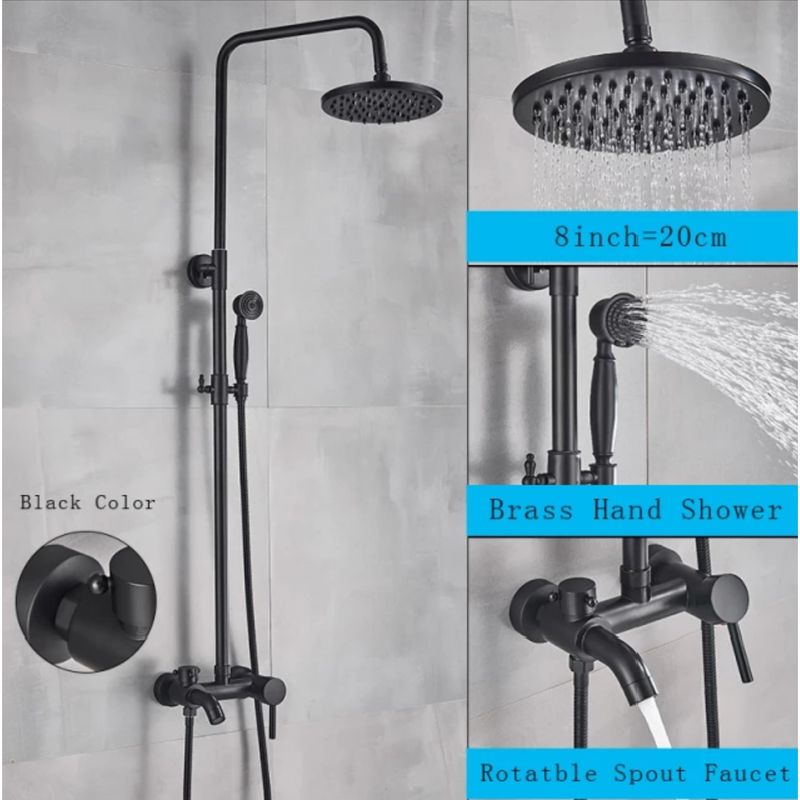 Casa si Gradina - Sanitare - Cazi si cabine de dus - Coloane si seturi de dus - Baterie dus, Blackswan, Tip M68.5, model negru mat, dimensiune 20 cm - Infinity.ro