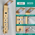 Casa si Gradina - Sanitare - Cazi si cabine de dus - Coloane si seturi de dus - Panel dus, Blackswan, Tip M8009, model auriu cu pipa, afisaj digital, dus bideu, LED si functii SPA, dimensiune 128 cm - Infinity.ro