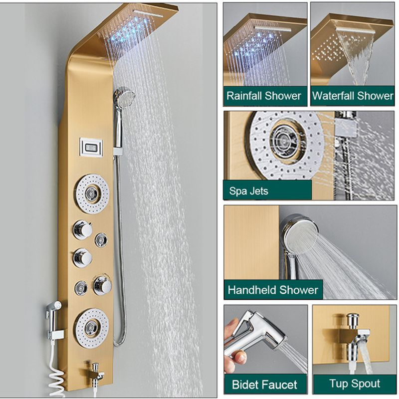 Casa si Gradina - Sanitare - Cazi si cabine de dus - Coloane si seturi de dus - Panel dus, Blackswan, Tip M8006, model auriu cu pipa, afisaj digital, LED si functii SPA, dus bideu, dimensiune 120 cm - Infinity.ro