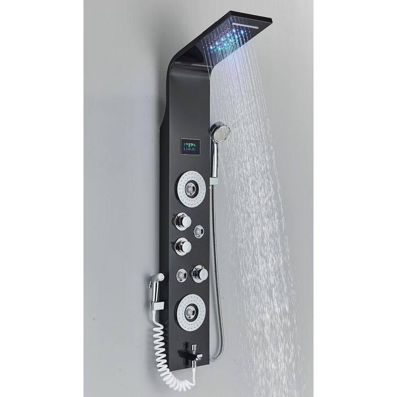 Casa si Gradina - Sanitare - Cazi si cabine de dus - Coloane si seturi de dus - Panel dus, Blackswan, Tip M8006, model negru cu pipa, afisaj digital, LED si functii SPA, dus bideu, dimensiune 128 cm - Infinity.ro