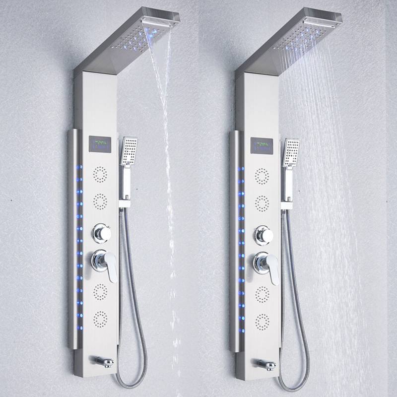 Casa si Gradina - Sanitare - Cazi si cabine de dus - Coloane si seturi de dus - Panel dus, Blackswan, Tip M8003, model nichel cu pipa, afisaj digital, LED si functii SPA, dimensiune 125 cm - Infinity.ro