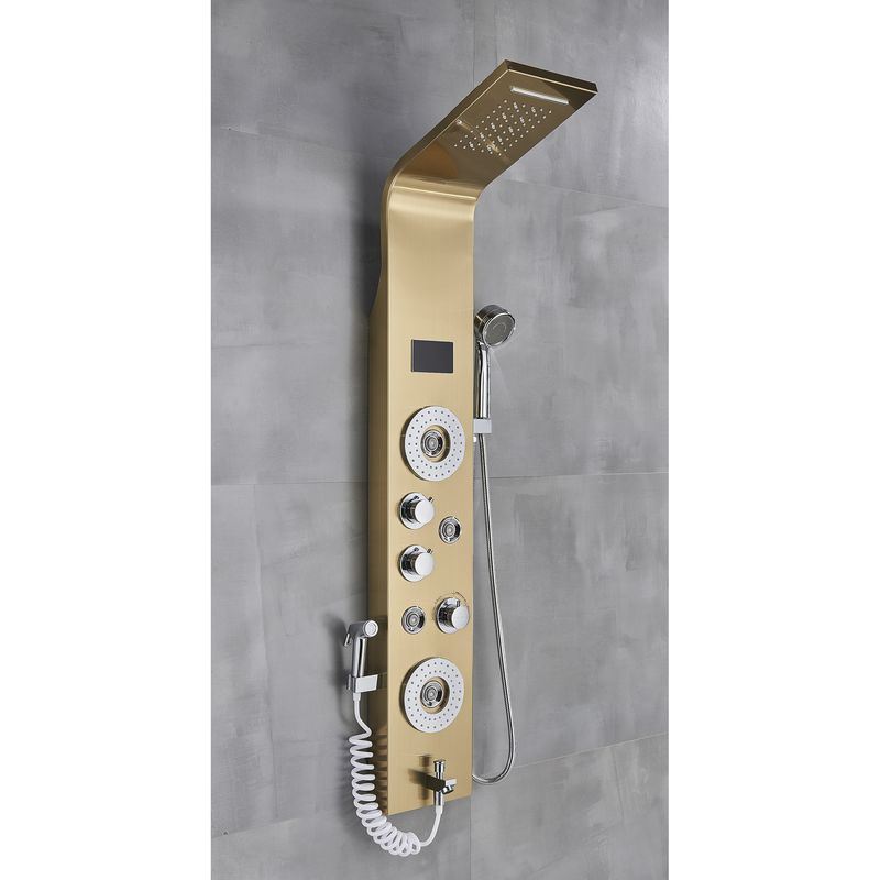 Casa si Gradina - Sanitare - Cazi si cabine de dus - Coloane si seturi de dus - Panel dus, Blackswan, Tip M8006, model auriu cu pipa, afisaj digital, LED si functii SPA, dus bideu, dimensiune 120 cm - Infinity.ro