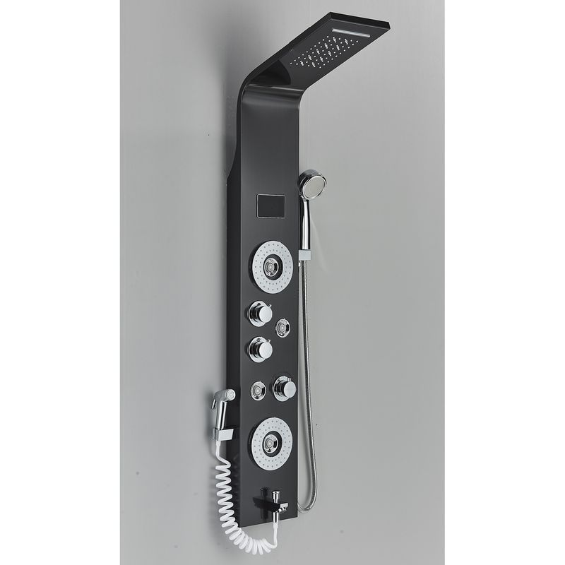 Casa si Gradina - Sanitare - Cazi si cabine de dus - Coloane si seturi de dus - Panel dus, Blackswan, Tip M8006, model negru cu pipa, afisaj digital, LED si functii SPA, dus bideu, dimensiune 128 cm - Infinity.ro