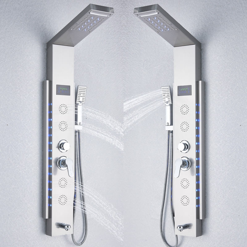 Casa si Gradina - Sanitare - Cazi si cabine de dus - Coloane si seturi de dus - Panel dus, Blackswan, Tip M8003, model nichel cu pipa, afisaj digital, LED si functii SPA, dimensiune 125 cm - Infinity.ro