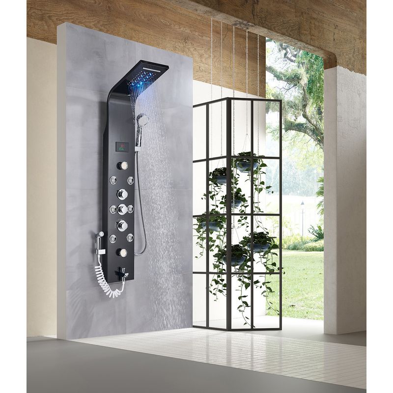 Casa si Gradina - Sanitare - Cazi si cabine de dus - Coloane si seturi de dus - Panel dus, Blackswan, Tip M8009, model negru cu pipa, afisaj digital, dus bideu, LED si functii SPA, dimensiune 128 cm - Infinity.ro